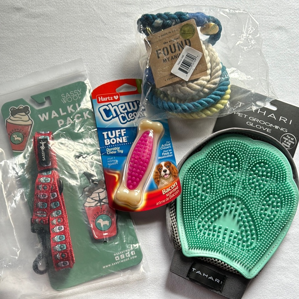 Pet Accessory Bundle with Grooming Glove and Toys